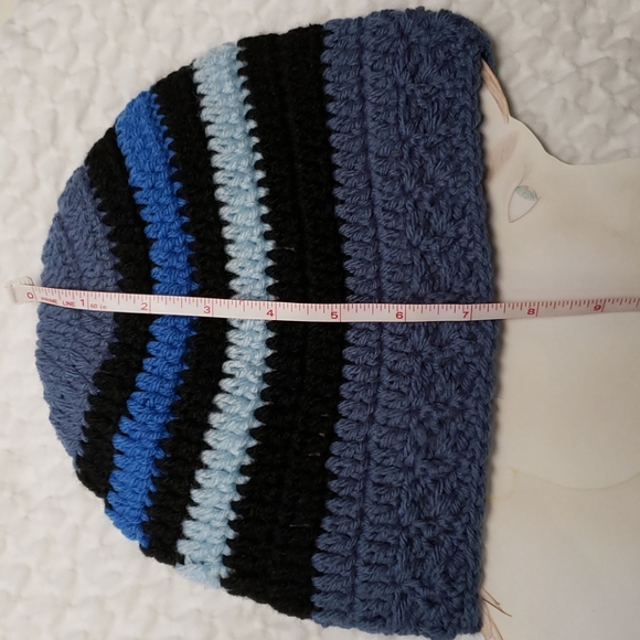 Men's Crochet Beanie/ Blue/ Black/ Handmade - Picture 4 of 5